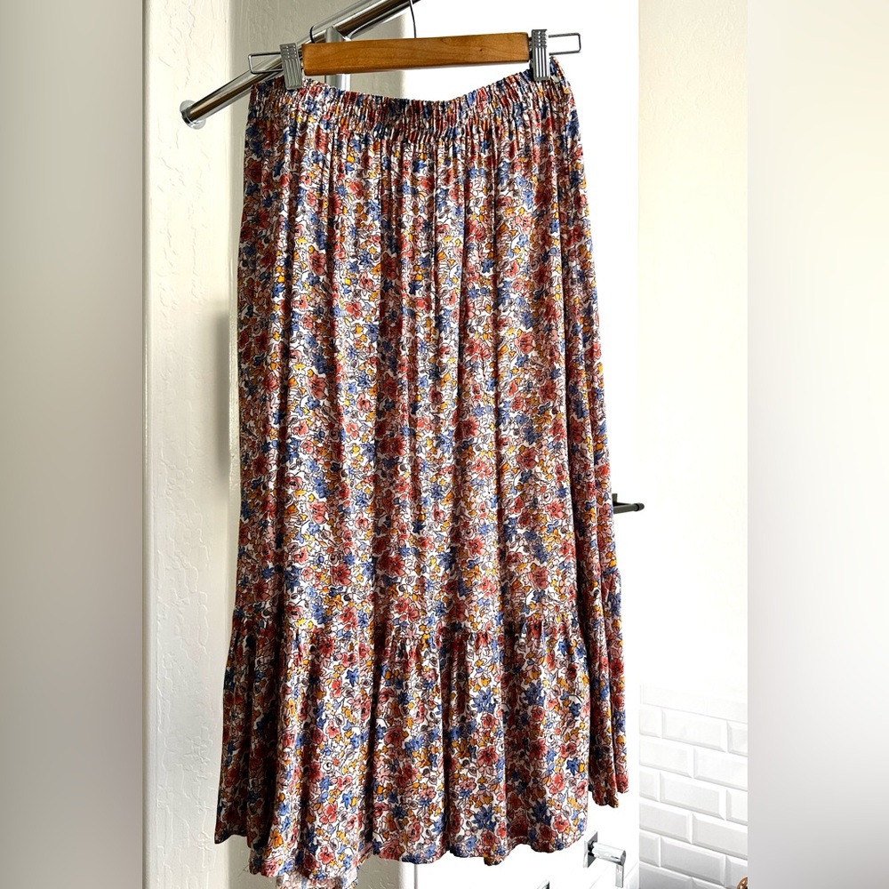 Rachel Zoe Multicolor Floral Midi Skirt - Red, Blue, Yellow